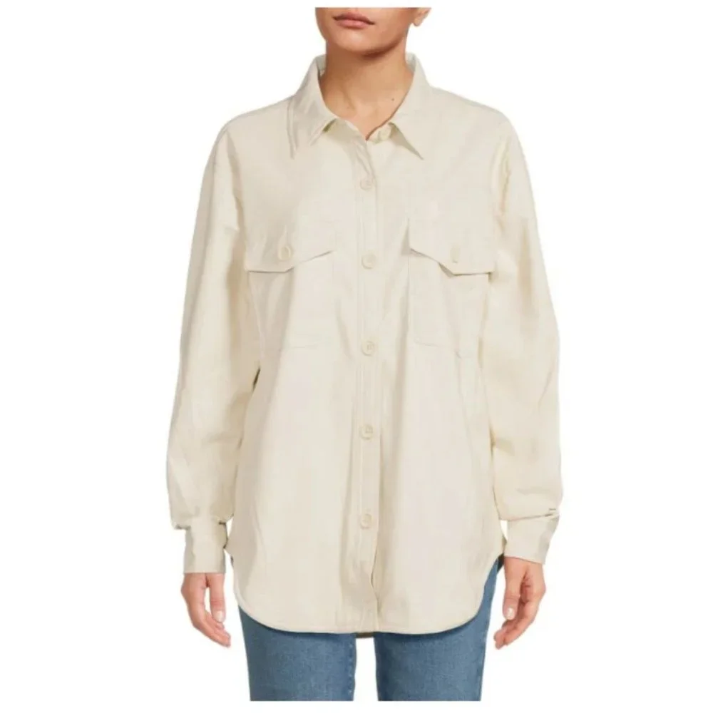 Good American Better Than Leather Faux Leather Shacket Bone Size 3/4=L/XL NWT - Picture 3 of 16